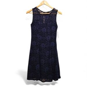 NWT Sears Navy Floral Lace Dress Boho Feminine Women’s Size Small 4-6